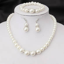 Conjunto de joyería de perlas para boda, collar ajustable + pendientes + pulsera, moda femenina, conjunto de joyería para fiesta, regalo 2020 2024 - compra barato