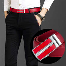 Plyesxale-Cinturón de cuero rojo para hombre, cinturones formales de negocios con hebilla automática, de alta calidad, B274, 2020 2024 - compra barato