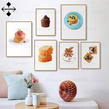 Póster moderno de acuarela para Decoración de cocina, imagen artística de pared para decoración de comedor, imagen de postre e impresión de pastel, Waffle 2024 - compra barato