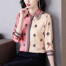 Fashion Polka Dot Striped Satin Silk Shirt Women's Tops Elegant Office Ladies Flower Blouse Female Patchwork Shirt 2024 - buy cheap