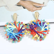Dvacaman New Design Weave Rainbow Raffia Geometric Heart Shaped Drop Dangle Earrings Boho Beaded Statement Earrings Women Bijoux 2024 - buy cheap