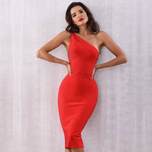 New Celebrity Party Bandage Dress Women Red Sleeveless One-Shoulder Sexy Night Out Club Backless Dress Women Vestidos Wholesale 2024 - buy cheap