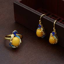 BOCAI New real S925 silver gold-plated burnt blue style enamel beeswax earrings auspicious cloud woman ring set 2024 - buy cheap