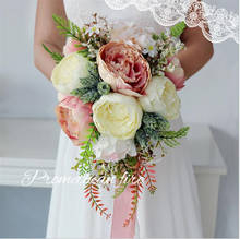 Buquê de noiva romântico, buquê de casamento artificial roxo com peônia e flor, para noivas e damas de honra 2024 - compre barato