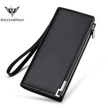 WILLIAMPOLO Long Wallets For Men Leather RFID Blocking Bifold Wallet with Zipper luxury brand zipper men clutches Credit Cards 2024 - buy cheap
