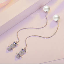 Pendientes de plata de ley 925 con forma de búho para mujer, aretes largos con borlas y perlas, joyería de fiesta, S-E392 2024 - compra barato