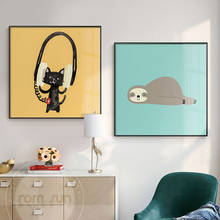 Quadros de parede para sala de estar e casa, pintura nodica de animal, tela fofa de gato, entalhe, sala de estar, decoração 2024 - compre barato