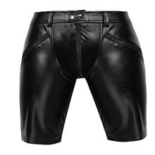 Msemis preto homens sexy calças de couro médio completo zíper frontal botão fecho de pressão moto punk moda shorts clubwear trajes 2024 - compre barato