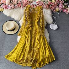 Women Lace Hollow Out Party Maxi Dress Long Sleeve Bodycon Vestidos New 2021 Spring New Solid Dresses A Line Chiffon Dress s711 2024 - buy cheap