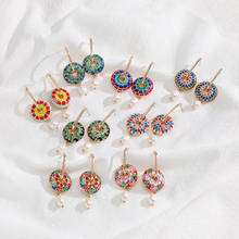 New Vintage Ethnic Colorful Round Leaf Enamel Drop Earrings Women Long Statement Pearl Drop Earring Brincos 2021 Wedding Jewelry 2024 - buy cheap