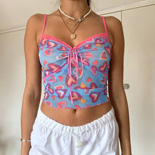 Printed Sweet Cyber Y2k Crop Top Women Lace Ruched Cute Tank Top Backless Sweat Lace Up Camisole Harajuku Indie Aesthetics Top 2024 - buy cheap