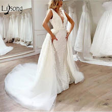 Luxury Pearls Beaded Mermaid Wedding Dresses With Detachable Train Beaded Bridal Gowns V-neck Vestido De Noiva 2024 - buy cheap