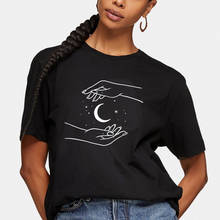 Celestial Moon In Hands T-shirt Aesthetic Spiritual Hippie Soul Nature Tshirt Vintage Women Short Sleeve Magical Witchy Top Tee 2024 - buy cheap