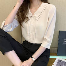 2021 Fall Female School Uniform Girls Shirt  Summer Korean Half Sleeve Peter Pan Collar Button Chiffon Women Blouse Shirts Tops 2024 - buy cheap