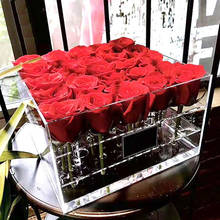 Caja de almacenamiento de exhibición de Rosa acrílica, organizador de maquillaje, soporte de cosméticos, caja de regalo de flores con cubierta, venta al por mayor 2024 - compra barato