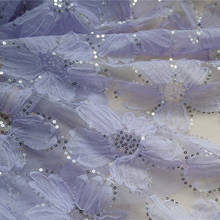 1 quintal vivas lantejoulas 3d chiffon bordado floral tule tecido para flor vestido da menina vestido de verão véu nupcial senhora vestido de noite 2024 - compre barato