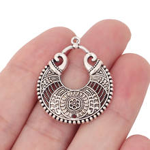 20 colgantes de plata tibetana para mujer, accesorio étnico, bohemio, Tribal, Azteca, Hippy, redondo, para pendientes, estilo bohemio, fabricación de joyas 34x28mm 2024 - compra barato