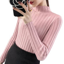 Autumn Spring Full sleeve Ribbed Turtleneck Pullovers 2022 elastic Slim Ladies Jumpers Women Soft Wool Vertical stripes sweaters 2024 - buy cheap