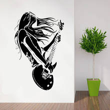 Adesivo de parede de música rock x771, adesivo de vinil com rock personagem para violão, música, adesivo de decoração para casa e sala de estar 2024 - compre barato