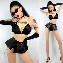 Black Jazz Dance Costume Women Sexy Bikini Short Skirt Pole Dance Clothing Nightclub Birthday Outfits Party Rave Wear DNV14376 2024 - buy cheap