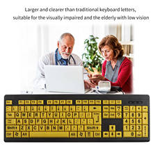 Teclado com fio usb com 107 keycaps grande impressão computador keybord amarelo chave preta letra teclado gamer para idosos visão pobre 2024 - compre barato