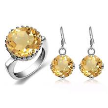 Szjinao-Conjuntos de joyería de plata 925 auténtica para mujer, conjunto de anillo y pendientes de Cristal amarillo brillante, joyería fina de lujo para fiesta de boda, regalo 2024 - compra barato