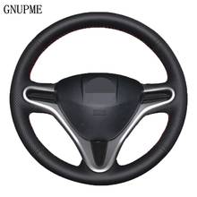 Hand-stitched Black Genuine Leather Car Steering Wheel Cover For Honda Fit City 2009-2013 Jazz 2009-2013 Insight 2010-2014 2024 - buy cheap