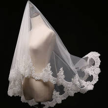 Short One Layer Tulle Bridal Veil Without Comb Lace Edge White Ivory 2024 - buy cheap