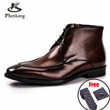 Men winter Boots Genuine cow leather chelsea boots brogue casual ankle flat shoes Comfortable quality lace up dress boots 2020 2024 - buy cheap