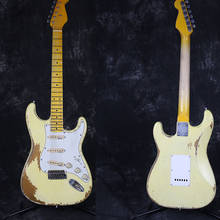 High quality handmade old cultural relic electric guitar, alder body, negative white paint, maple neck, hand carved, guitar, 2024 - buy cheap