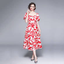 High Quality New Summer Runway Dress 2021 Women Square Collar Puff Sleeve Floral Print Vintage Party Vestidos Robe N61136 2024 - buy cheap