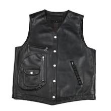 2020 Black Men Slim Fit Biker's Plus Size XXXL Genuine Cowhide Spring Short Motorcycle Leather Vest 2024 - buy cheap