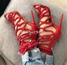 Brand Design Women Straps Cross Stiletto Heel Gladiator Sandals Red Blue Gold Lace-up High Heel Sandals Formal Dress Heels 2024 - buy cheap