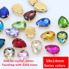 Botón de base dorada para vestido de boda, piedra de cristal de punto en forma de lágrima, 20p, 10x14mm 2024 - compra barato