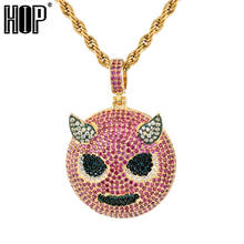 Character Iced Out Cubic Zircon Red Devil's Smile Necklaces & Pendants Men's Hip Hop Bling CZ Charm Gift for Men 2024 - buy cheap