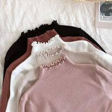 Suéter fruncido de cuello alto para mujer, jersey de manga larga, elástico, sólido, Delgado, Sexy, de punto, Otoño e Invierno 2024 - compra barato