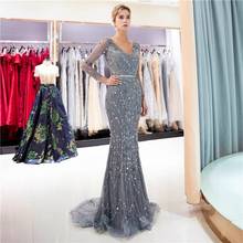 Vestido de noche de sirena elegante hecho a mano para mujer, de lujo, con cuello en V, mangas largas, Sexy, Formal, para fiesta, 2020 2024 - compra barato