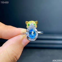 Anel 925 prata esterlina com topázio azul natural, joias finas de tamanho médio, novo anel adorável para meninas, anel de suporte para teste 2024 - compre barato