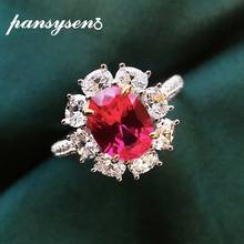 PANSYSEN 100% 925 Sterling Silver Oval Ruby Simulated Moissanite Wedding Cocktail Party Ring White Gold Color Fine Jewelry Rings 2024 - buy cheap
