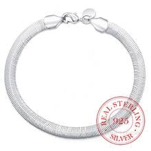 100% Real 925 Sterling silver Bracelet for Women men Homme 6MM Flat Snake Chain Bracelets Bangles Classic Pulsera De Mujer 2024 - buy cheap