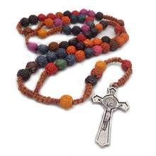 QIGO Color Plastic Rose Beads Vintage Cross Rosary Neckalce Christ Jesus Handmade Religious Pray Jewelry For Men Women 2024 - buy cheap