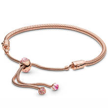 Original Rose Gold Peach Blossom Sliding Clasp Adjust Bracelet Fit Pandora 925 Sterling Silver Bangle Bead Charm DIY Jewelry 2024 - buy cheap