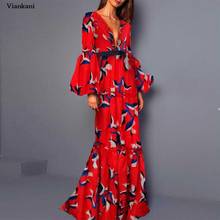 Женское богемное длинное платье, элегантное вечернее праздничное платье красного цвета с глубоким V-образным вырезом и оборками, лето 2021 2024 - купить недорого