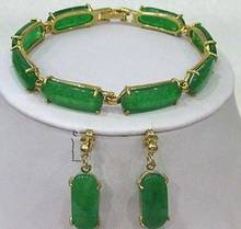 Juego de pendientes de pulsera de eslabones de jade verde, pulsera de cuarzo chapada, venta al por mayor, cristal CZ, envío gratis 2024 - compra barato