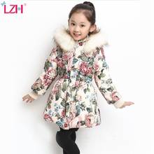 LZH 2020 зимние модные куртки с цветочным рисунком, пальто для девочек с капюшоном и меховым воротником, плотное теплое хлопковое пальто детская одежда, куртка для детей от 4 до 12 лет 2024 - купить недорого
