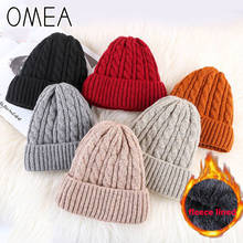 OMEA Winter Hat Men's and Women's Twist Plus Velvet Mohair Warm Thick Knitted Hat Beanie for Ladies Christmas Men Gift Solid Cap 2024 - buy cheap