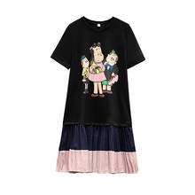 Vestido de desenho animado feminino, camiseta folgada, casual, rosa e preto, moda verão de 2021 2024 - compre barato