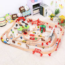 Dinosaur Animal Wild Wooden Train Track Toy Set Compatible with Brand Wooden Track Bridge Accessories Toys For Children Gifts 2024 - buy cheap