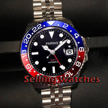 40mm PARNIS black dial bezel Sapphire glass date GMT automatic mens watch 2024 - buy cheap