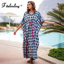 Fitshinling Drawstring Oversized Long Dress Summer Cotton Beach Cover Up Bohemian Holiday Tunic Maxi Dresses Beach Pareos 2021 2024 - buy cheap